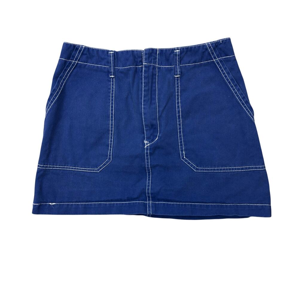 Wild Fable Cobalt Blue Denim Mini Skirt White Stitch Size 6